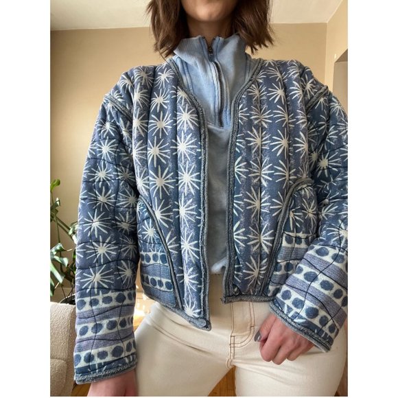 NWT Free People Kara Quilted Cardi / Pacific Combo - Picture 2 of 9